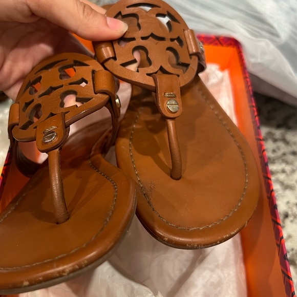 Tory Burch Miller Brown Leather Sandals - Picture 1 of 4